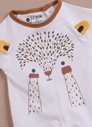Le Pur Biocool Cotton Off-White Colour Baby Boy Sleepsuit with Hedgehog Print - LE PUR!