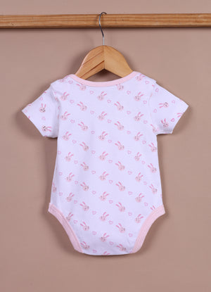 Le Pur Baby Girls BioKool Cotton All-in-One Set – Bunny Print Bodysuit, Romper & Cap (Light Pink) - LE PUR!