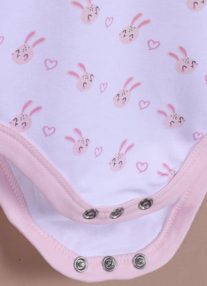 Le Pur Baby Girls BioKool Cotton All-in-One Set – Bunny Print Bodysuit, Romper & Cap (Light Pink) - LE PUR!
