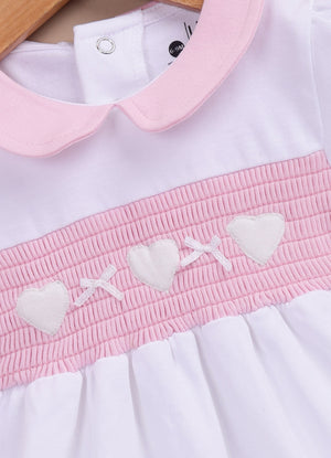Le Pur BioKool Baby Romper – White & Pink Smocked Heart Design - LE PUR!