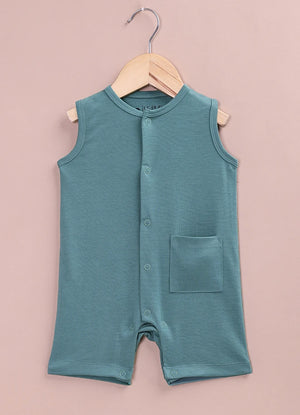 Tencel Fabric Green Colour Romper Soft Flutter Sleeve Onesie with Front Snap Buttons - LE PUR!