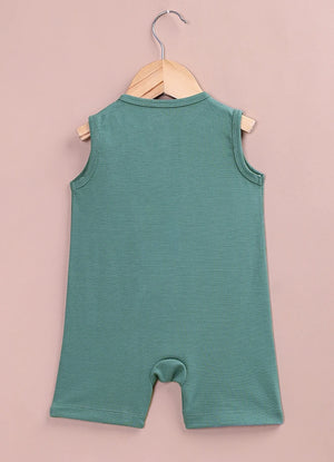 Tencel Fabric Green Colour Romper Soft Flutter Sleeve Onesie with Front Snap Buttons - LE PUR!