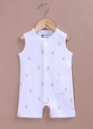 BioKool Baby Sleeveless Romper | Soft Cotton Onesie with Front Snap Buttons & Pocket - LE PUR!