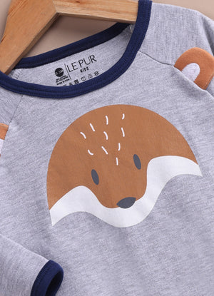Le Pur BioKool Cuddly Fox Full-Sleeve Romper – Grey Cotton - LE PUR!