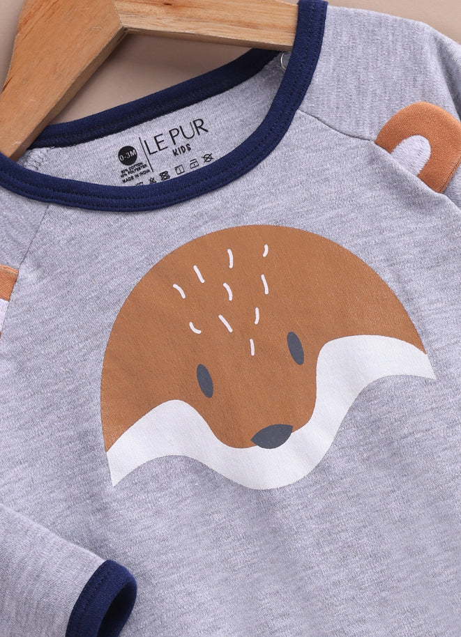 Le Pur BioKool Cuddly Fox Full-Sleeve Romper – Grey Cotton - LE PUR!
