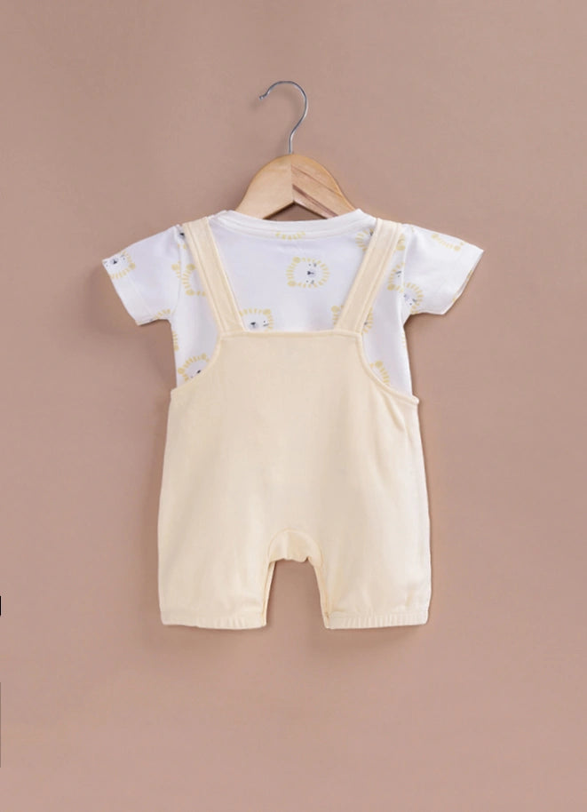 Le Pur BioKool Baby Dungaree Set | Soft Cotton Lion Applique Dungaree with Printed T-Shirt - LE PUR!