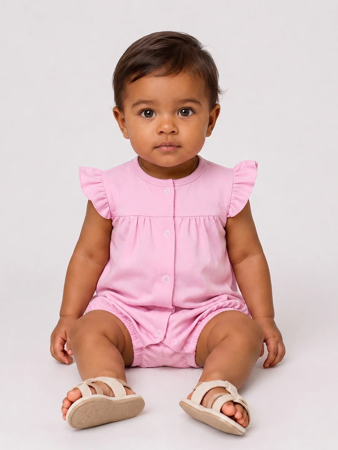 TENCEL™ Flutter Sleeve Romper with Front Snap Buttons- Pink - LE PUR!