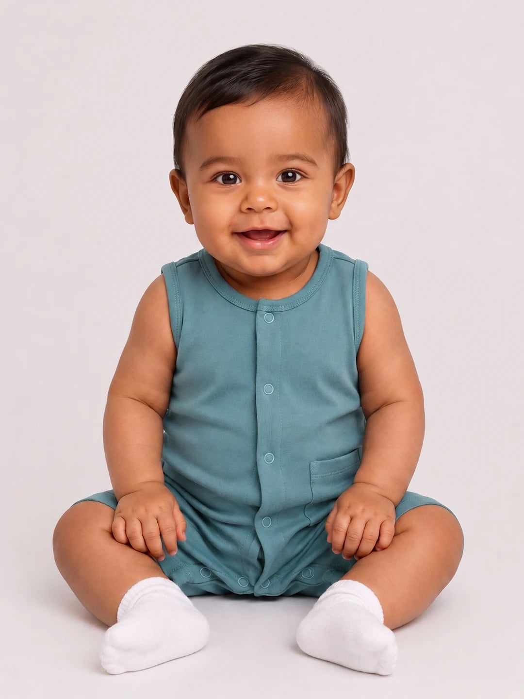 TENCEL™ Romper with Front Snap Buttons- Green - LE PUR!