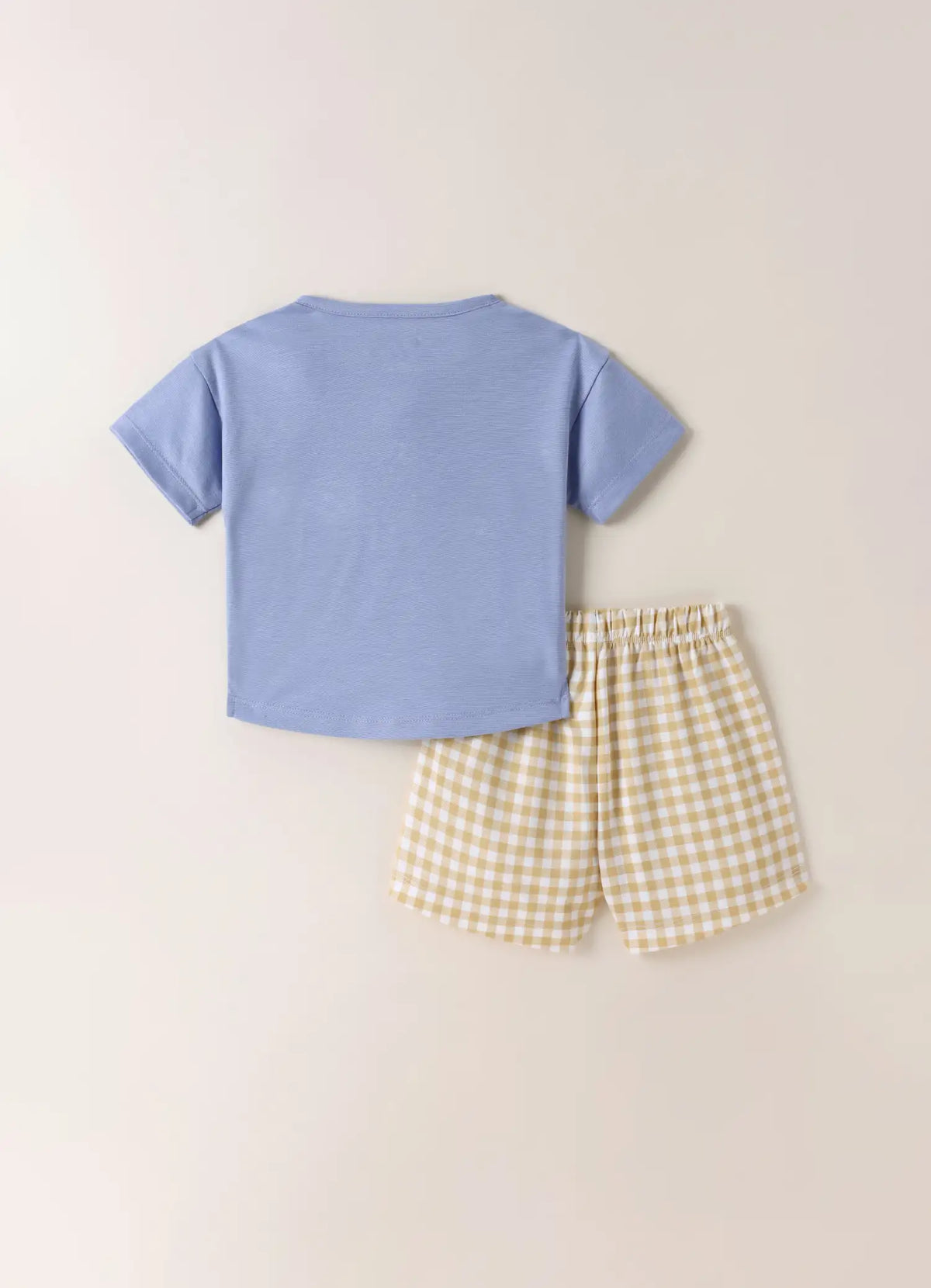 TENCEL™ T-Shirt & Gingham Shorts Set- Blue & Beige - LE PUR!