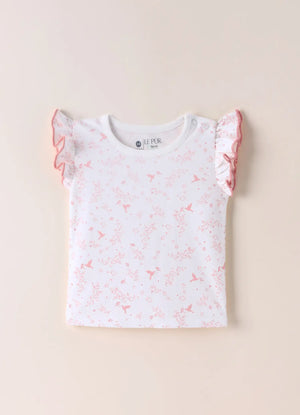 TENCEL™ Bird Print Ruffle Top & Shorts Set- Pink & White - LE PUR!