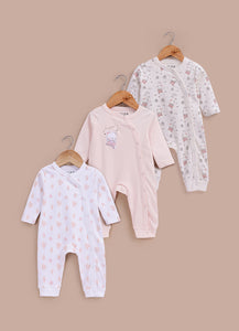 Le Pur Baby Girl Biocool Cotton Sleepsuit Set of 3 Soft Infant Romper