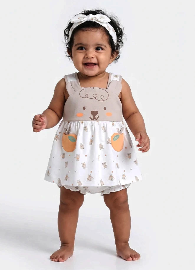 BioKool Cotton Cute Print 3-Piece Dress Set | Frock, Bloomer & Headband - Multicolor - LE PUR!