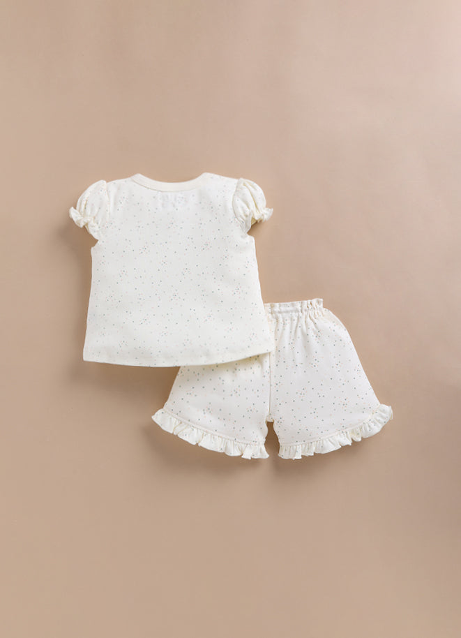 Le Pur Baby Girls BioKool Cotton Nightwear Set – Short Sleeve Top & Shorts “Sleepy Baby” Print (Off-White)) - LE PUR!