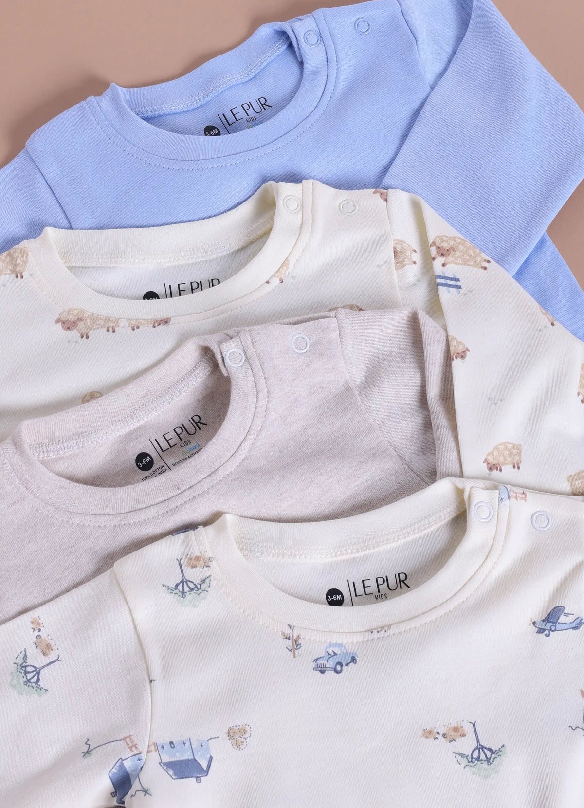 Boys Sheep & Farm Print Long Sleeve 100% Cotton Top & Pajama Set - Pack of 4 - LE PUR!