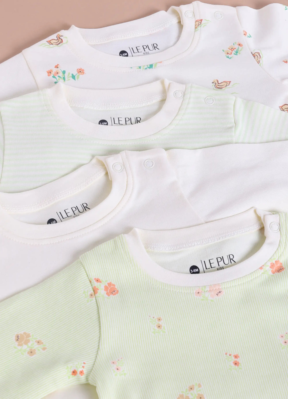 Girls Duck & Floral Striped Print Long Sleeve 100% Cotton Top & Pajama Set - Pack of 4 - LE PUR!