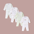 Girls Duck & Floral Striped Print Long Sleeve 100% Cotton Top & Pajama Set - Pack of 4