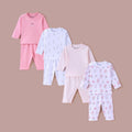 Girls Pink Blossom Print Long Sleeve 100% Cotton Top & Pajama Set - Pack of 4