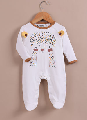 Le Pur Biocool Cotton Off-White Colour Baby Boy Sleepsuit with Hedgehog Print - LE PUR!