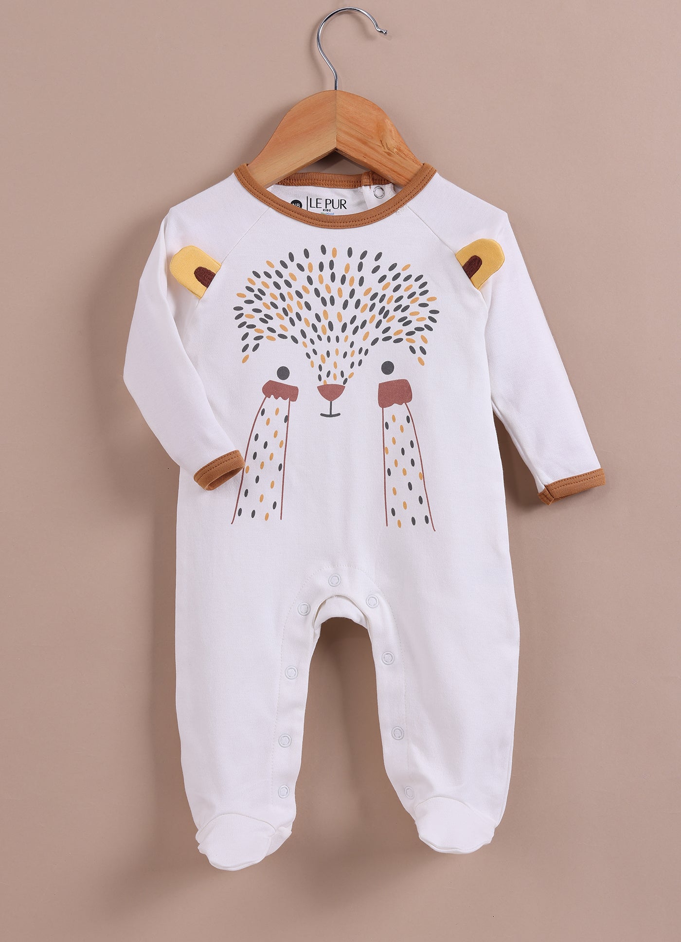 Le Pur Biocool Cotton Off-White Colour Baby Boy Sleepsuit with Hedgehog Print - LE PUR!
