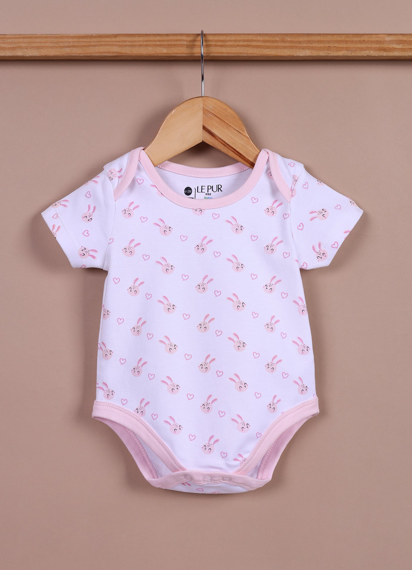 Le Pur Baby Girls BioKool Cotton All-in-One Set – Bunny Print Bodysuit, Romper & Cap (Light Pink) - LE PUR!