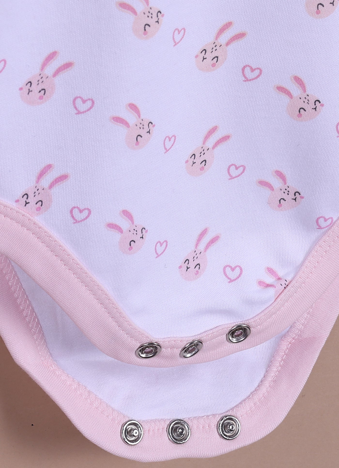 Le Pur Baby Girls Biocool Cotton All-in-One Set – Bunny Print Bodysuit, Romper & Cap (Light Pink) - LE PUR!
