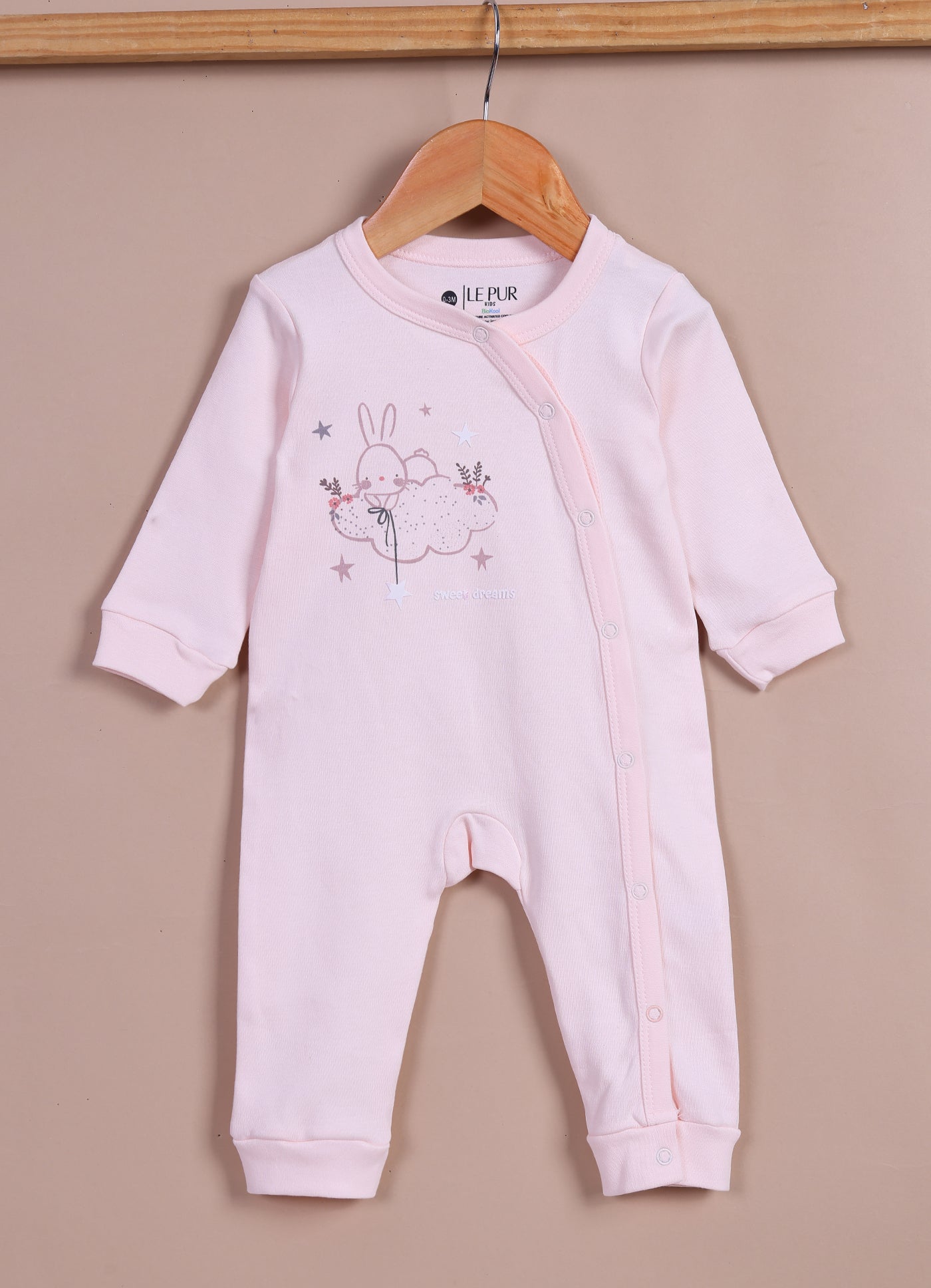 Le Pur Biocool Cotton Baby Girl All-In-One Set – Bodysuit, Sleepsuit & Cap (Peach) - LE PUR!