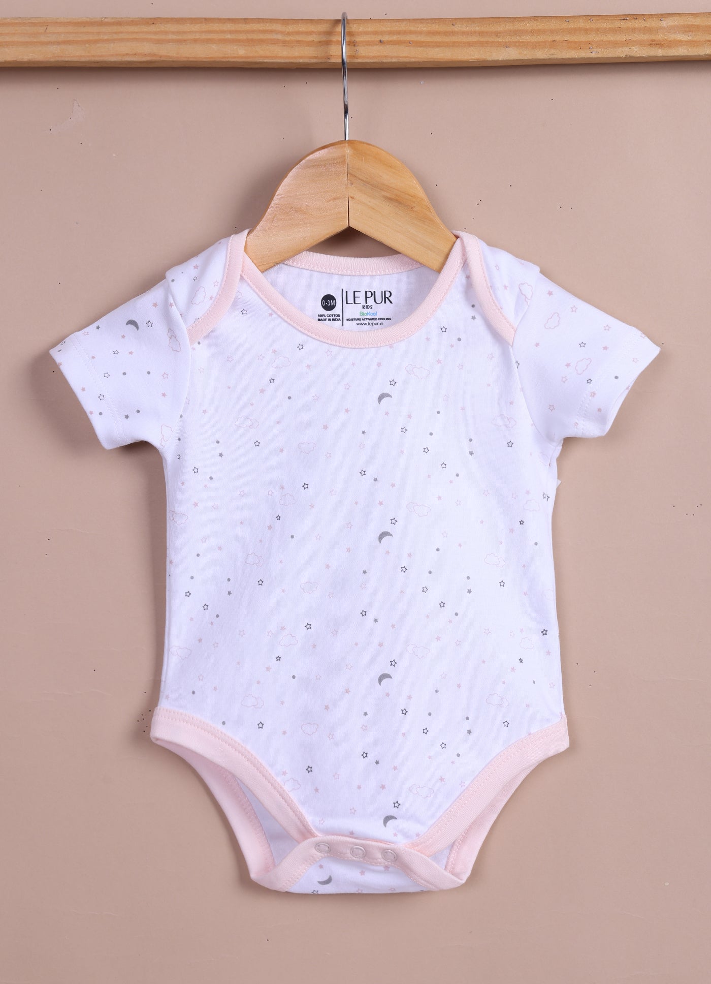 Le Pur Biocool Cotton Baby Girl All-In-One Set – Bodysuit, Sleepsuit & Cap (Peach) - LE PUR!