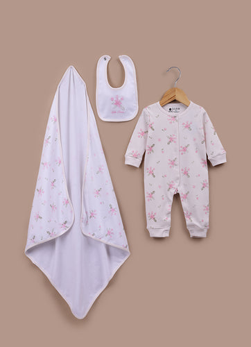Le Pur BioCool 3-Piece Baby Gift Set – Romper, Bib & Blanket (Pink Floral Print) - LE PUR!