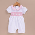 Le Pur BioKool Baby Romper – White & Pink Smocked Heart Design - LE PUR!