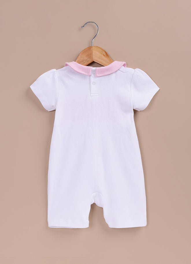 Le Pur BioKool Baby Romper – White & Pink Smocked Heart Design - LE PUR!