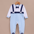 Le Pur BioKool Baby Boy Romper with Suspender & Bow Tie Design – Blue & White - LE PUR!