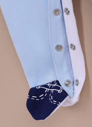 Le Pur BioKool Baby Boy Romper with Suspender & Bow Tie Design – Blue & White - LE PUR!