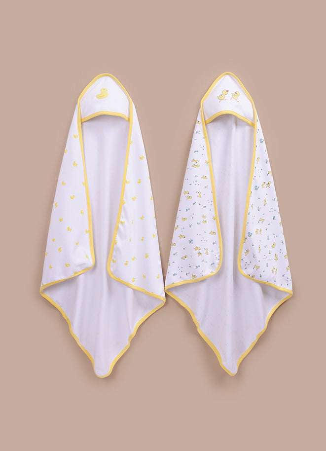 Le Pur BioKool Baby Hooded Blanket Set of 2 – Yellow Duck Prints - LE PUR!