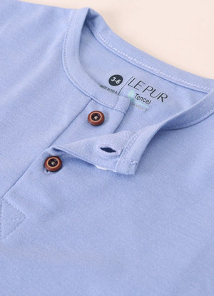 TENCEL™ T-Shirt & Gingham Shorts Set- Blue & Beige - LE PUR!