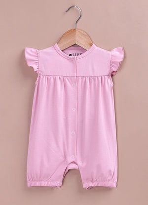 Baby Girl Stancel Fabric Romper | Soft Flutter Sleeve Onesie with Front Snap Buttons - LE PUR!