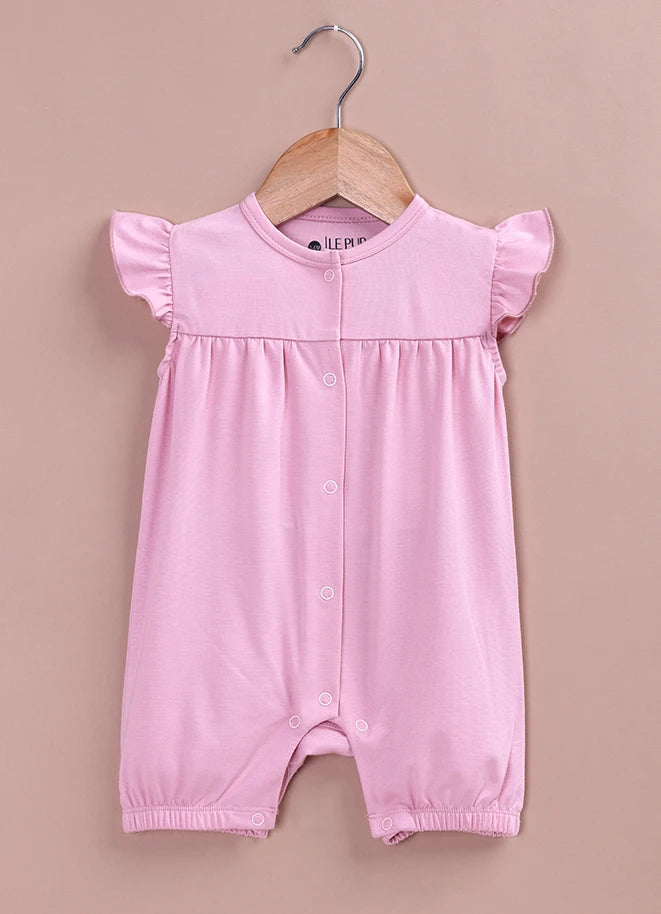 Baby Girl Stancel Fabric Romper | Soft Flutter Sleeve Onesie with Front Snap Buttons - LE PUR!