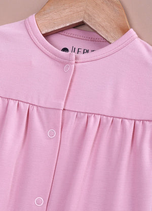 Baby Girl Stancel Fabric Romper | Soft Flutter Sleeve Onesie with Front Snap Buttons - LE PUR!