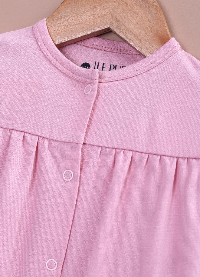 Baby Girl Stancel Fabric Romper | Soft Flutter Sleeve Onesie with Front Snap Buttons - LE PUR!