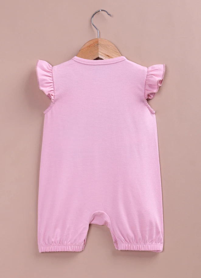 Baby Girl Stancel Fabric Romper | Soft Flutter Sleeve Onesie with Front Snap Buttons