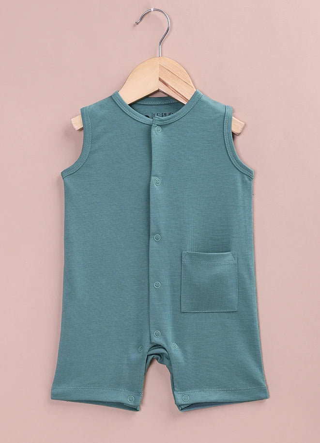 Tencel Fabric Green Colour Romper Soft Flutter Sleeve Onesie with Front Snap Buttons - LE PUR!