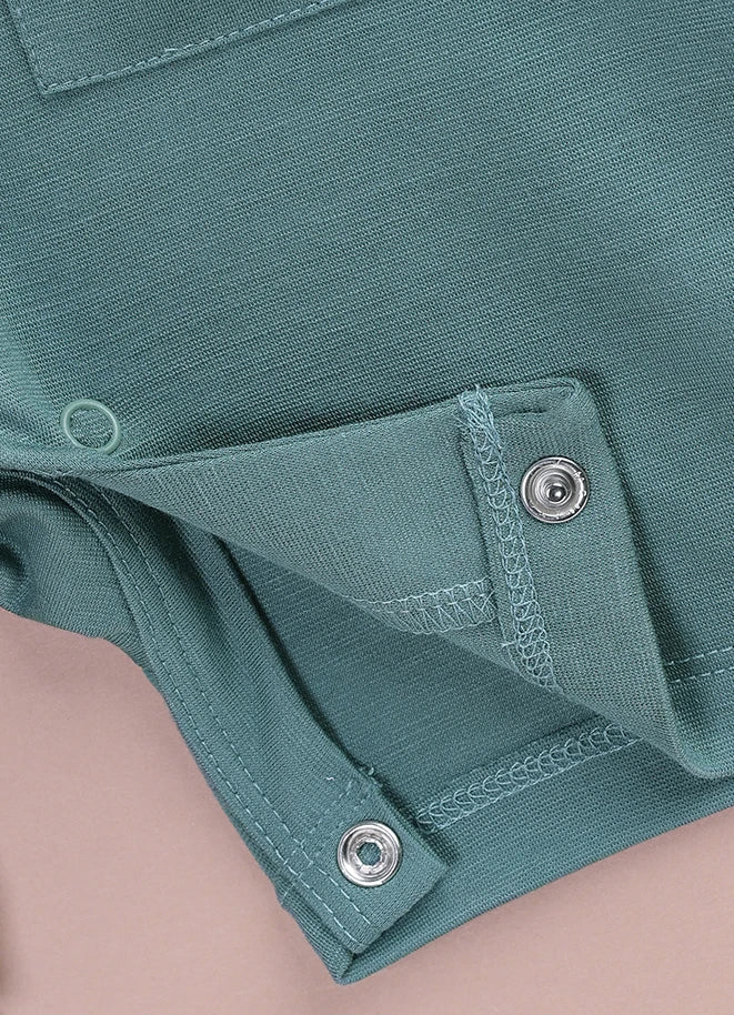 Tencel Fabric Green Colour Romper Soft Flutter Sleeve Onesie with Front Snap Buttons - LE PUR!