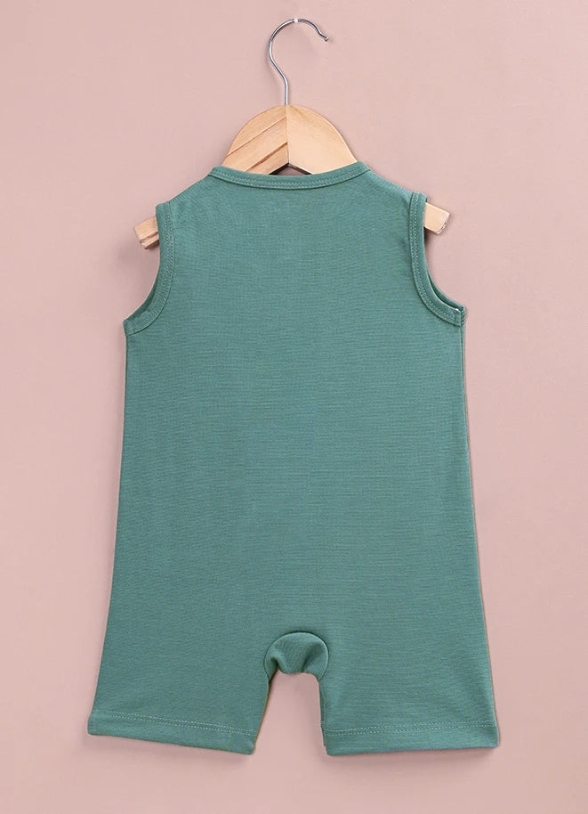Tencel Fabric Green Colour Romper Soft Flutter Sleeve Onesie with Front Snap Buttons - LE PUR!