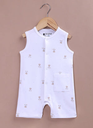 BioKool Baby Sleeveless Romper | Soft Cotton Onesie with Front Snap Buttons & Pocket - LE PUR!