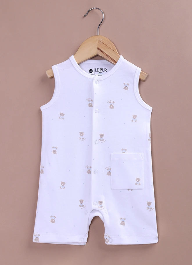 BioCool Baby Sleeveless Romper | Soft Cotton Onesie with Front Snap Buttons & Pocket