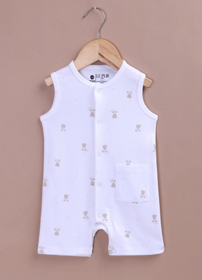 BioCool Baby Sleeveless Romper | Soft Cotton Onesie with Front Snap Buttons & Pocket