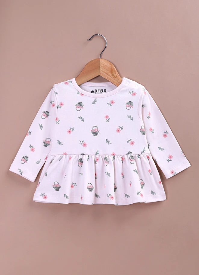 Le Pur BioCool Floral Print Baby Top & Flared Pant Set | Soft Cotton Peplum Nightwear