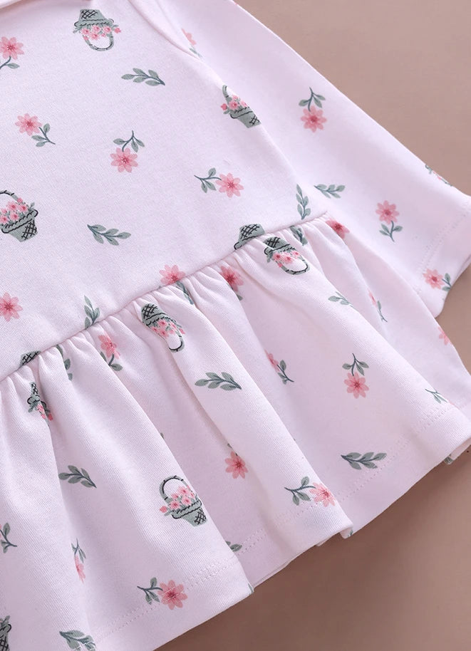 Le Pur BioCool Floral Print Baby Top & Flared Pant Set | Soft Cotton Peplum Nightwear