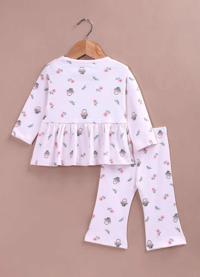Le Pur BioCool Floral Print Baby Top & Flared Pant Set | Soft Cotton Peplum Nightwear