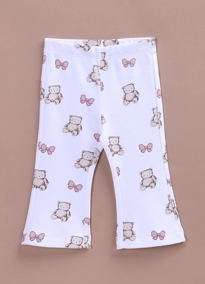 Le Pur BioCool Teddy Print Baby Top & Flared Pant Set | Soft Cotton Peplum Nightwear