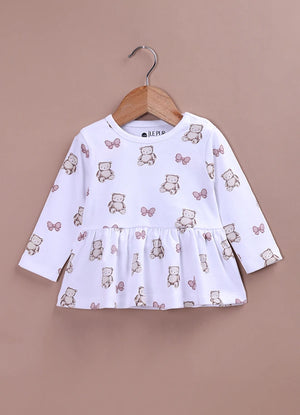 Le Pur BioKool Teddy Print Baby Top & Flared Pant Set | Soft Cotton Peplum Nightwear - LE PUR!